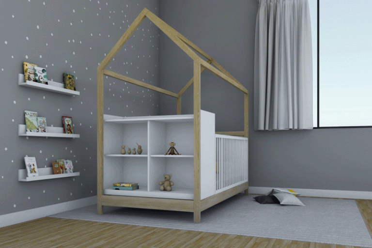 Cama Cuna Casita Montessori Individual con Cambiador