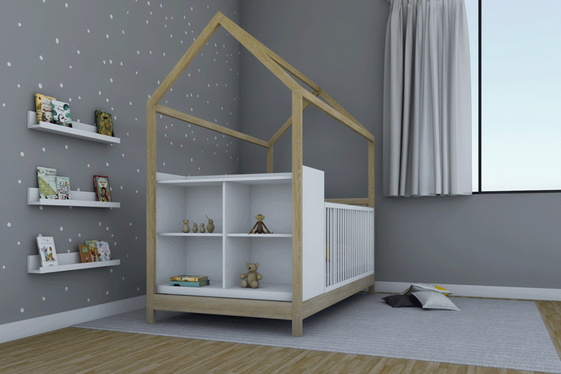 Cama Cuna Casita Montessori Individual con Cambiador